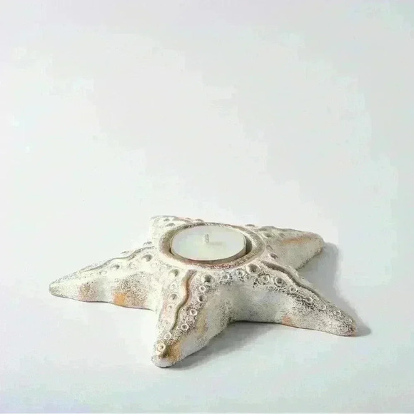 Gold Whitewash Tea Light Candle - Starfish - Set of 2 w/Bees Wax Tea Lights NEW - Picture 5 of 8